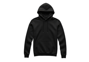 Black Hoodie with Adjustable Drawstrings and Kangaroo Pocket on Transparent Background