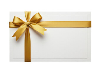 Elegant Gift Card with Golden Bow and Ribbon on a White Background for Celebratory Occasions