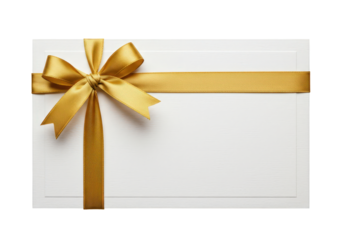 Elegant Gift Card with Golden Bow and Ribbon on a White Background for Celebratory Occasions