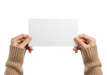 Hands Holding A Blank White Card Against A Transparent Background In A Cozy Setting