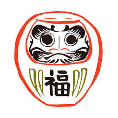 達磨　正月　筆 線画 イラスト