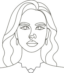 Minimal Line Drawing of Woman with Necklace and Earrings. 
