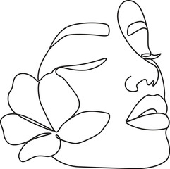 Minimal One-Line Drawing of a Woman with a Flower in Her Ear. 