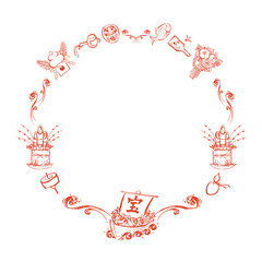 正月　フレーム　筆 線画 イラスト