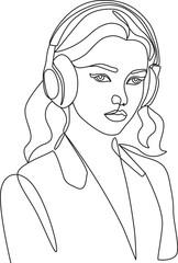 Continuous line woman with headphones illustration. 