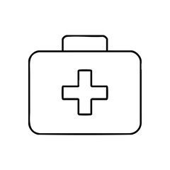 Minimal linear icon of a medical box with a cross.