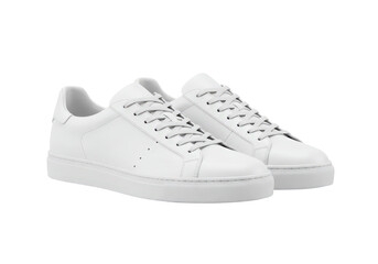 Stylish White Leather Sneakers with Minimalist Design and Textured Sole on Transparent Background