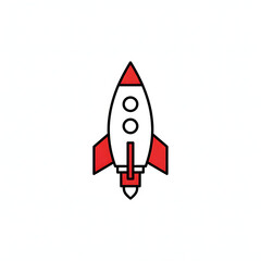 Minimalist flat design vector icon of a classic rocket ship