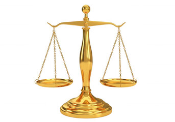 Golden justice scales balanced isolated on a transparent background