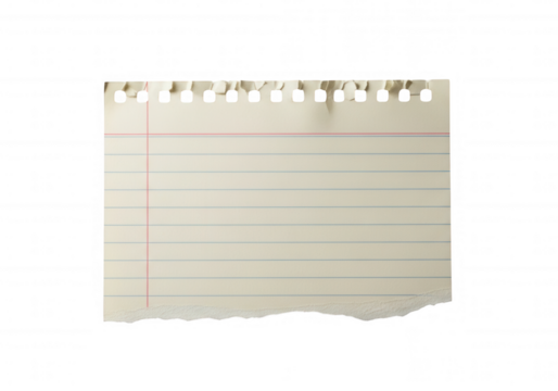 Torn lined paper with holes isolated on a transparent background