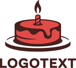 Delicious birthday cake with candle and custom text isolated on white background