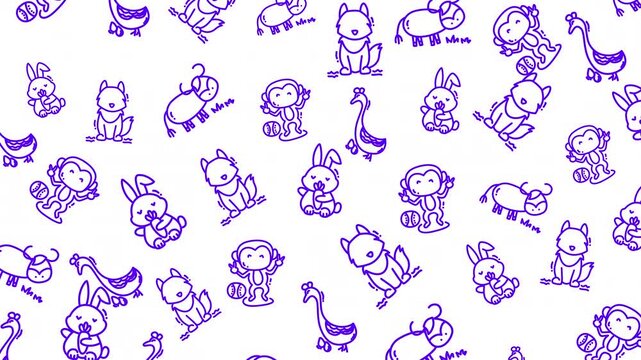 Doodle animal outlines of rabbit, monkey, duck and buffalo cute a whimsical collection suitable for creative projects, children's coloring books or digital designs