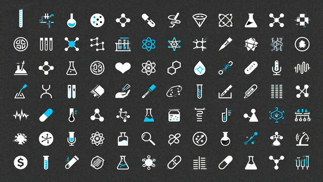 Grid of scientific and medical icons