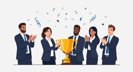 Team Celebrates Achieving Corporate Goals And Awarded With The Coveted Trophy Successfully