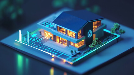 3d isometric modern house, technology of architecture 