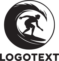 Surfer riding a wave isolated on white background, a dynamic silhouette design