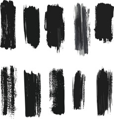 Ten black paint brush strokes for design elements