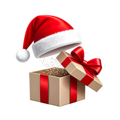 PNG vector of a Christmas gift box topped with a festive cap and sparkling ribbon, isolated on transparent background