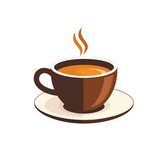 Pixel Art Illustration of Steaming Brown Cup with Warm Liquid on White Saucer Isolated Against White Background Simple Pixelated Design Coffee or Tea