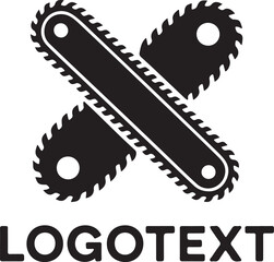 Crossed chainsaw blades isolated on white background in a simple