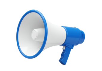 Blue and White Megaphone  isolated on transparent png