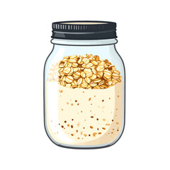 Pixel Art of Oatmeal in Glass Jar With Black Lid on White Background