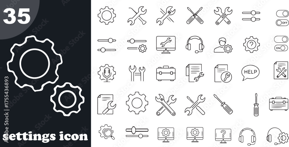Wall mural collection of hand-drawn settings icons for user interface design and configuration options vector