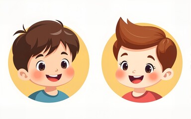 Happy kids avatars. Cute children smiling, boy girl in rounds vector set. Illustration girl and boy avatar, happy kids, child happiness. High quality