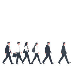Diverse Group of Businesspeople Walking on White Background in Suits Briefcases and Formal Attire Vector Illustration Pixel Art Style