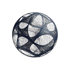 Intricate Spherical Structure with Glossy Dark Blue Vines and Delicate White Fillings on Pure White Background Abstract Geometry Globe Art