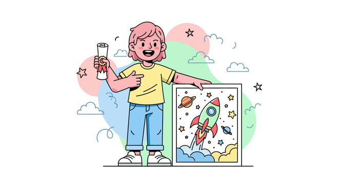 Young Achiever Celebrates Aerospace Achievement With Rocket Drawing and Diploma