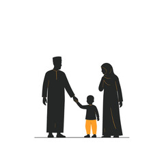 Silhouette of Parents and Child Holding Hands with Orange Pants on White Background