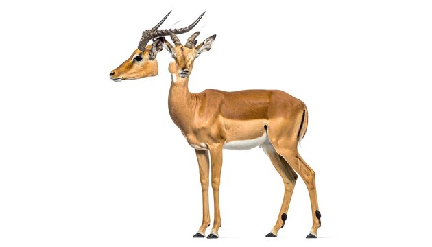 A digitally manipulated image of an impala, showcasing a seemingly impossibly structured body, isolated against a white background
