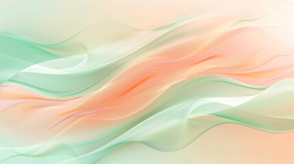 Elegant flowing silk waves in pastel peach and mint shades abstract background