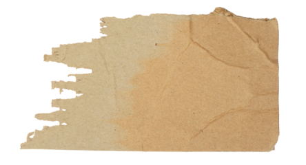 A torn piece of beige paper with rough. Torn brown paper. Piece of scrap cardboard on transparent.