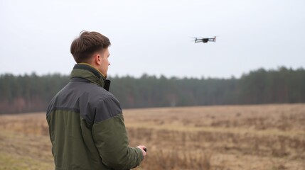 Using combat drones at war. FPV drone operator launches a drone to send it on front to hit the enemy
