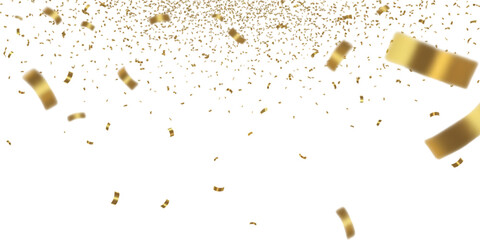 Golden confetti falling festive celebration abstract isolated on transparent background