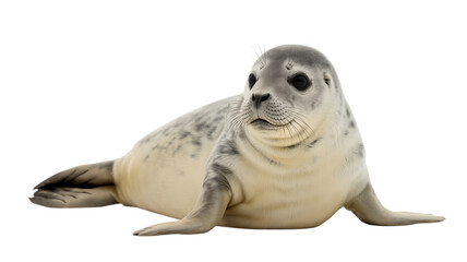 Harbor seal pup studio portrait isolated on transparent background