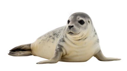 Harbor seal pup studio portrait isolated on transparent background