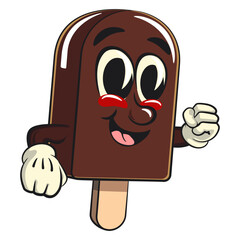 cute chocolate ice cream bar mascot cartoon vector illustration isolated running position, work of hand drawn
