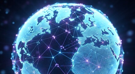 Digital earth globe with connection network and data transfer on dark backdrop