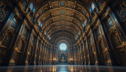 Fototapeta premium Majestic interior design historical chapel architectural photography grand atmosphere wide angle elegance and spirituality