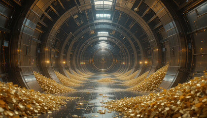 Wealth accumulation event inside a vault digital environment futuristic viewpoint treasure concept