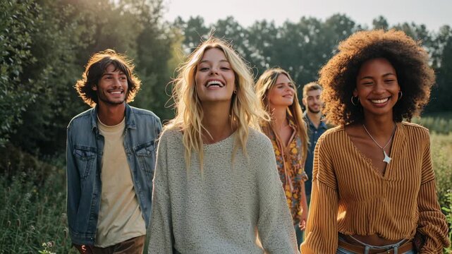 Group of friends im Retro 70s Field Frolic.