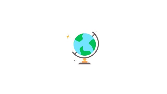 Animated illustration of a simple earth globe with a sparkling star on a white background