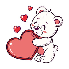 Cute Fluffy Teddy Bear Holding Big Red Heart Illustration Artwork