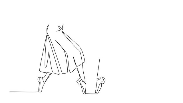 Animated self drawing of single continuous line drawing 2 pairs of feet wearing tap dance shoes and their feet posing. Stunning performance. Rhythmic. National Tap Dance Day. Full length animation
