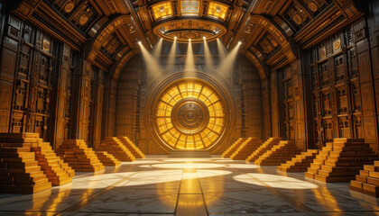 Obraz premium Mystical chamber of light futuristic setting digital art warm atmosphere low angle enigmatic design