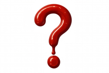 Red paint forming a dripping liquid question mark, symbolizing doubt, inquiry, frequently asked questions, and confusion
