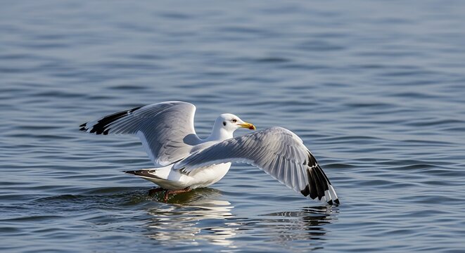 Seagull taking flight over water - Powered by Adobe
